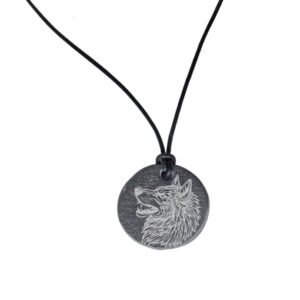 Slate wolf pendant on leather necklace handmade welsh slate laser engraved