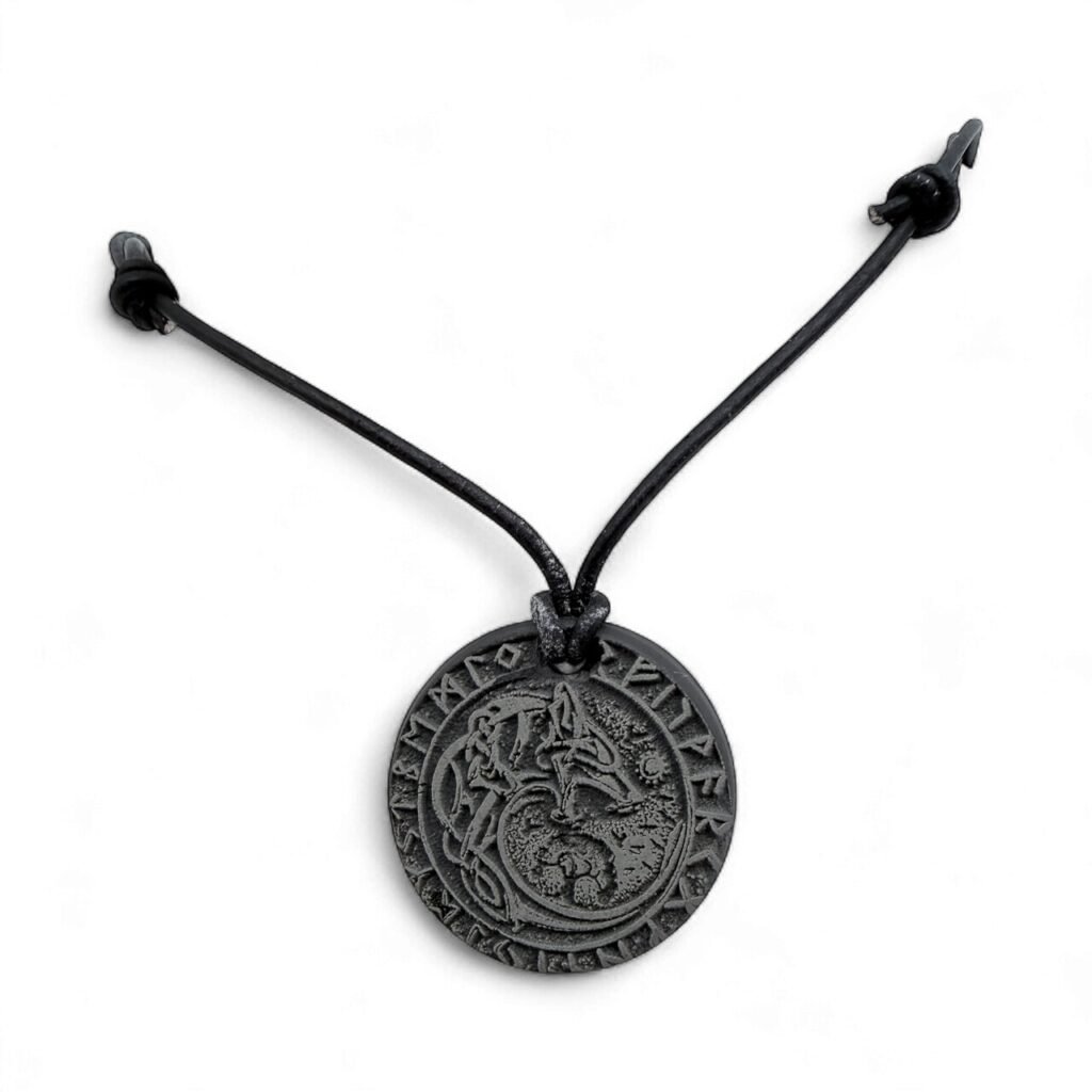 Welsh slate fenrir wolf pendant on leather adjustable necklace, 40 - 70 cm with display case