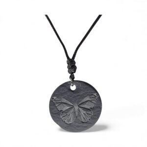 Welsh slate butterfly pendant on leather adjustable necklace, 40 - 70 cm