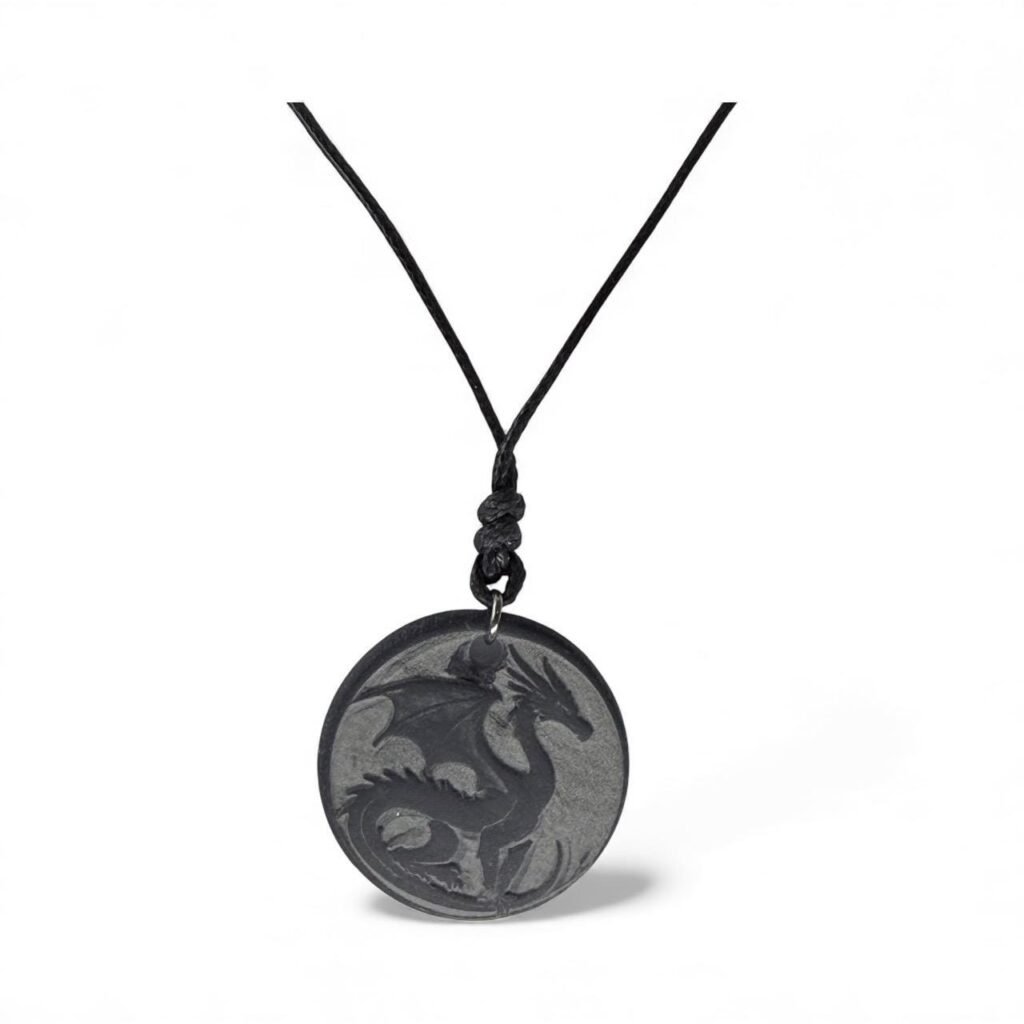 Welsh slate dragon pendant on leather adjustable necklace, 40 - 70 cm with display case