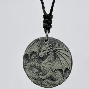 Welsh slate dragon pendant on leather adjustable necklace, 40 - 70 cm with display case