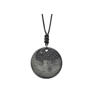 Handmade Slate cats sat on the moon Pendant Unisex with black adjustable Cord Necklace