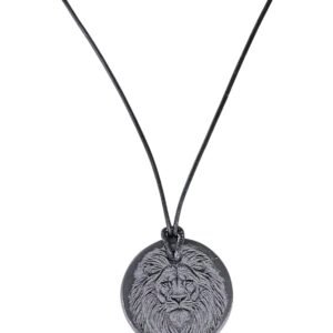 Welsh slate LEO lion head pendant on black cord adjustable necklace, 40-70 cm