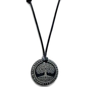 Welsh slate tree of life pendant on black cord adjustable necklace, 40-70 cm