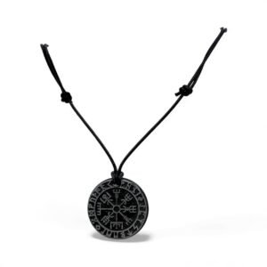 Welsh slate vegvisir pendant on black cord adjustable necklace, 40-70 cm