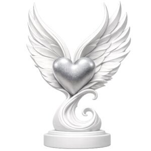 Handmade 3D Printed Winged Heart Sculpture, White with silver Heart, Gothic Romantic Style, 20cm Valentine's Day Decor