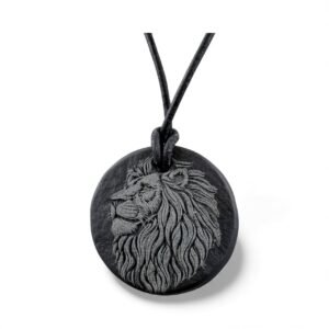 Welsh slate lion pendant on black cord adjustable necklace, 40-70 cm with display case