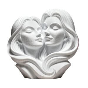 3D Printed Cherished Couple Sculpture, White Matte Finish, Modern Romantic Figurine, Handcrafted Plastic Art Decor