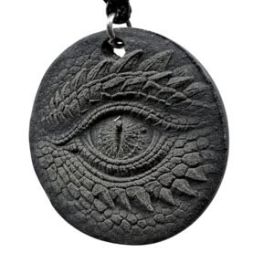 Handmade Slate Dragon Eye Pendant Necklace, Black, 28mm Round Pendant with Adjustable Cord 40-70cm, Unisex