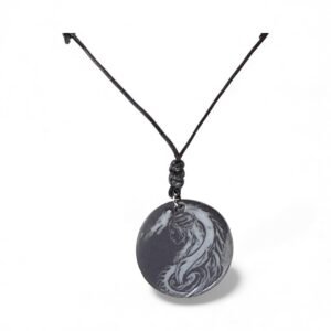 Welsh Slate Dragon and Female Head Pendant, Adjustable Leather Necklace