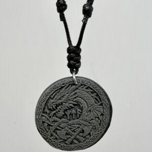 Handmade Slate dragon Pendant Necklace, Black, 28mm or 34mm Round Pendant with Adjustable Cord 40-70cm, Unisex and can be personalised on the back