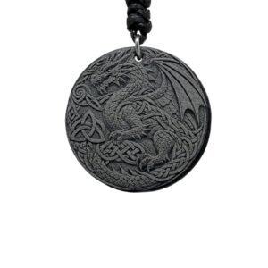 Slate celtic dragon Pendant Necklace, Black, 28mm or 34mm Round Pendant with Adjustable Cord 40-70cm, Unisex and can be personalised on the back