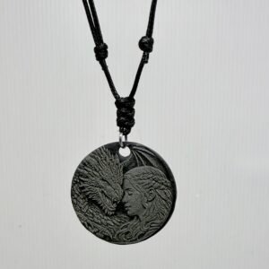 handmade Welsh Slate Dragon and Female Head Pendant, Adjustable cord Necklace
