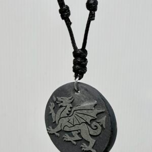 Handmade Slate welsh dragon Pendant Necklace, Black, 28mm or 34mm Round Pendant with Adjustable Cord 40-70cm, Unisex and can be personalised on the back