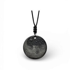 Handmade Welsh Slate Cat Moon Pendant Necklace Gothic Pagan Fantasy 28mm