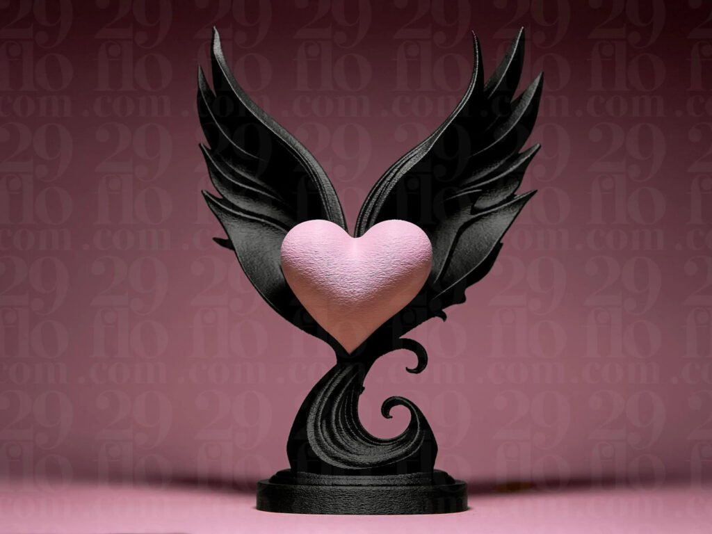 Handmade 3D Printed Winged Heart Sculpture – 20cm