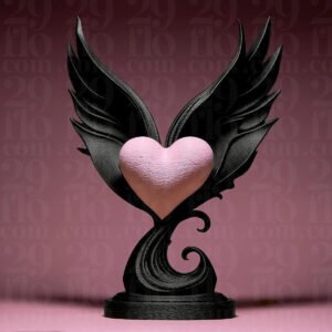 Handmade 3D Printed Winged Heart Sculpture – 20cm