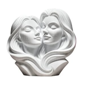 3D Printed Cherished Couple Sculpture, White Matte Finish, Modern Romantic