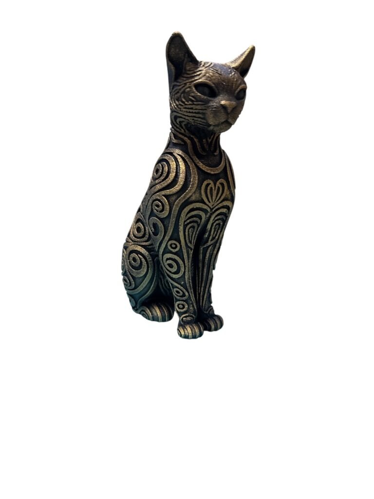 Designer CAT Sculpture Statuette, Decorative Figurine 16cm gold