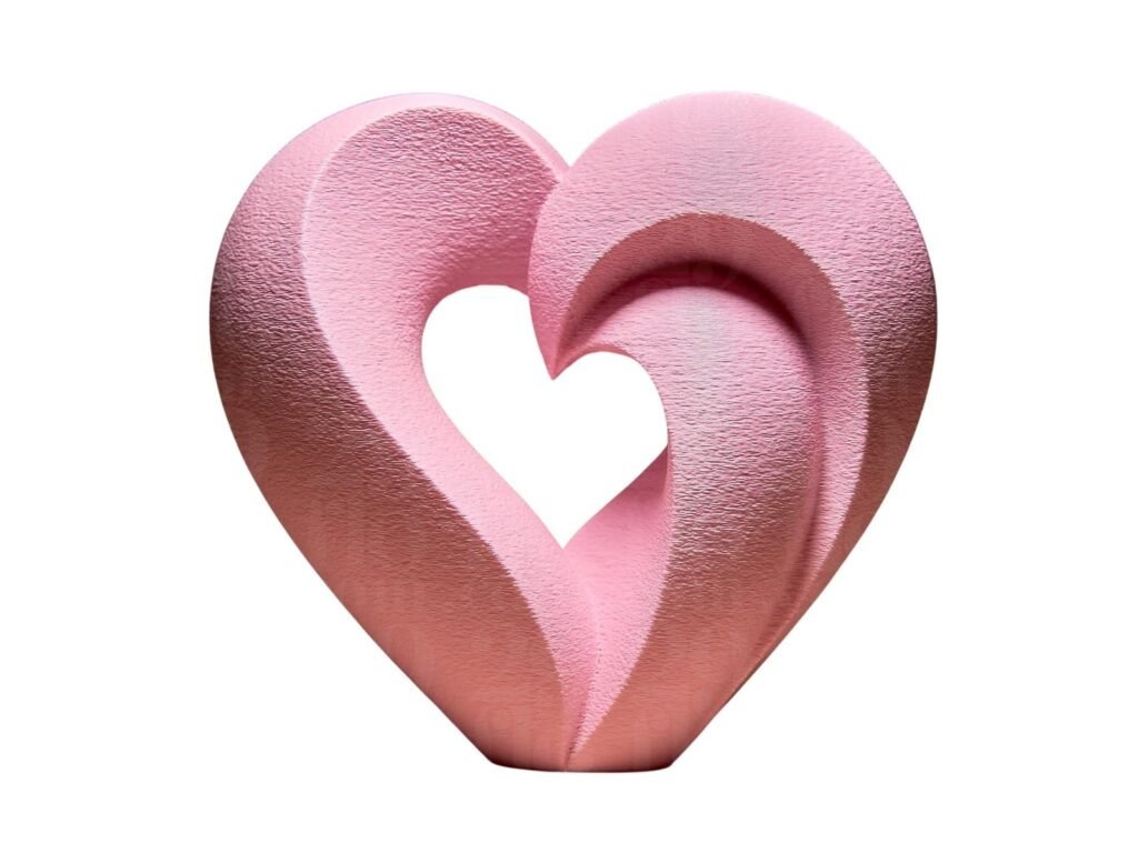 Handmade Heart Within Sculpture, 3D Printed Plastic Figurine, Pink, 15cm
