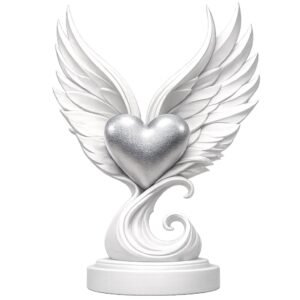 Handmade 3D Printed Winged Heart Sculpture, White with silver Heart, Gothic