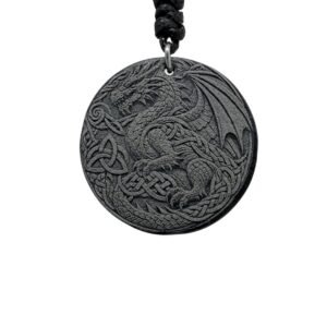 Handmade Welsh Slate Celtic Dragon Pendant Necklace 28mm 34mm
