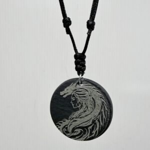 Handmade Welsh Slate Dragon Pendant Necklace Celtic Viking Gothic Fantasy 28mm