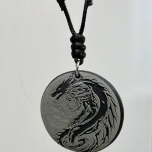 Handmade Welsh Slate Dragon Pendant Necklace Celtic Viking Gothic Fantasy 28mm