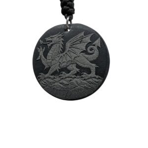 Welsh Dragon Slate Pendant Necklace Handmade Celtic Black Cord Gift 28mm 34mm