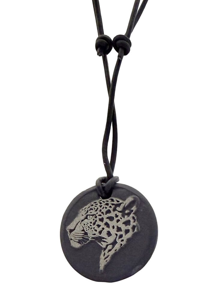 Deep Engraved Natural Slate Leopard Pendant Necklace, 28mm