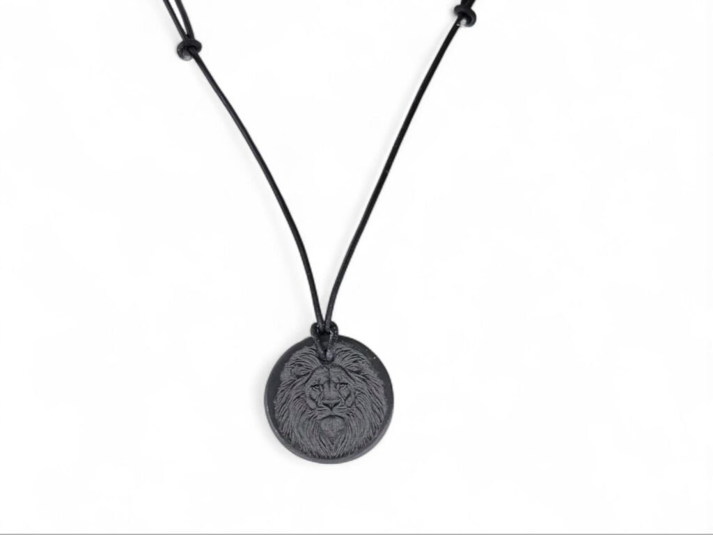 Deep Engraved Natural Slate Lion Head Pendant Necklace, 28mm