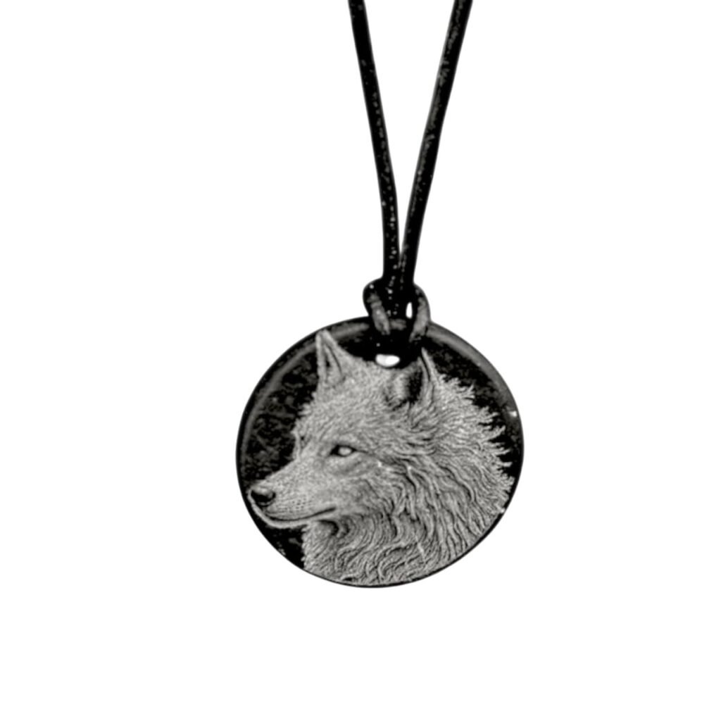 Deep Engraved Natural Slate Wolf Pendant Necklace, 28mm