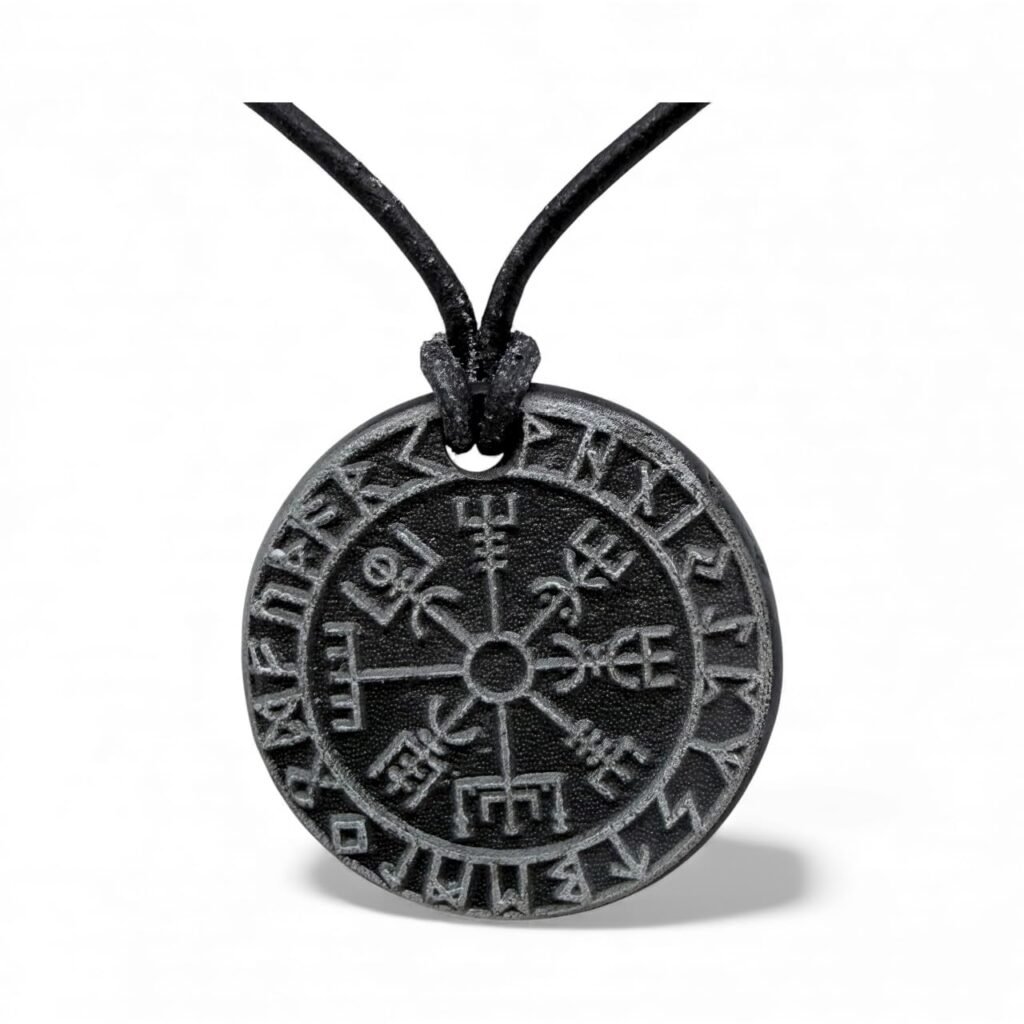 Deep Engraved Natural Slate Vegvisir Pendant Necklace, 28mm