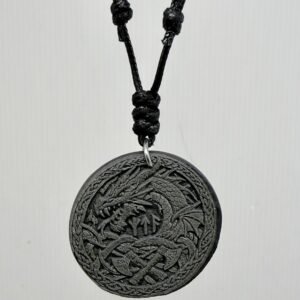 Deep Engraved Natural Slate Dragon Pendant Necklace, 28mm