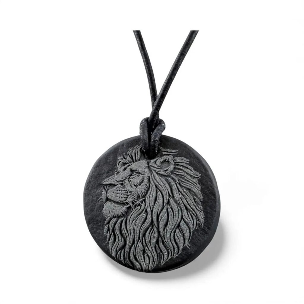 Deep Engraved Natural Slate Lion Pendant Necklace, 28mm