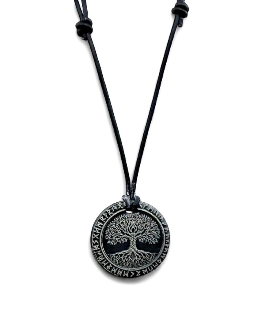 Deep Engraved Natural Slate Tree of Life Pendant Necklace, 28mm