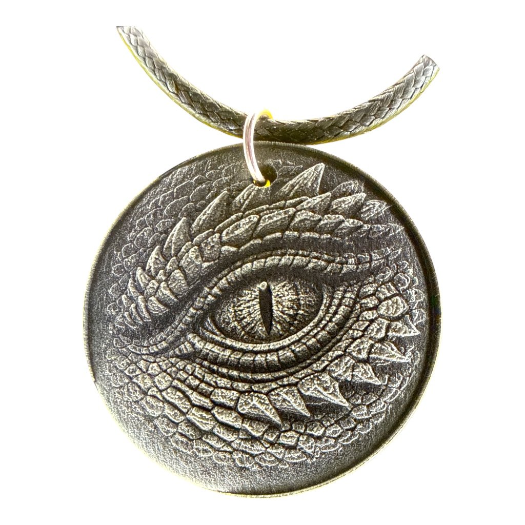 Deep Engraved Dragon Eye Natural Slate Pendant Necklace, 28mm or 34mm