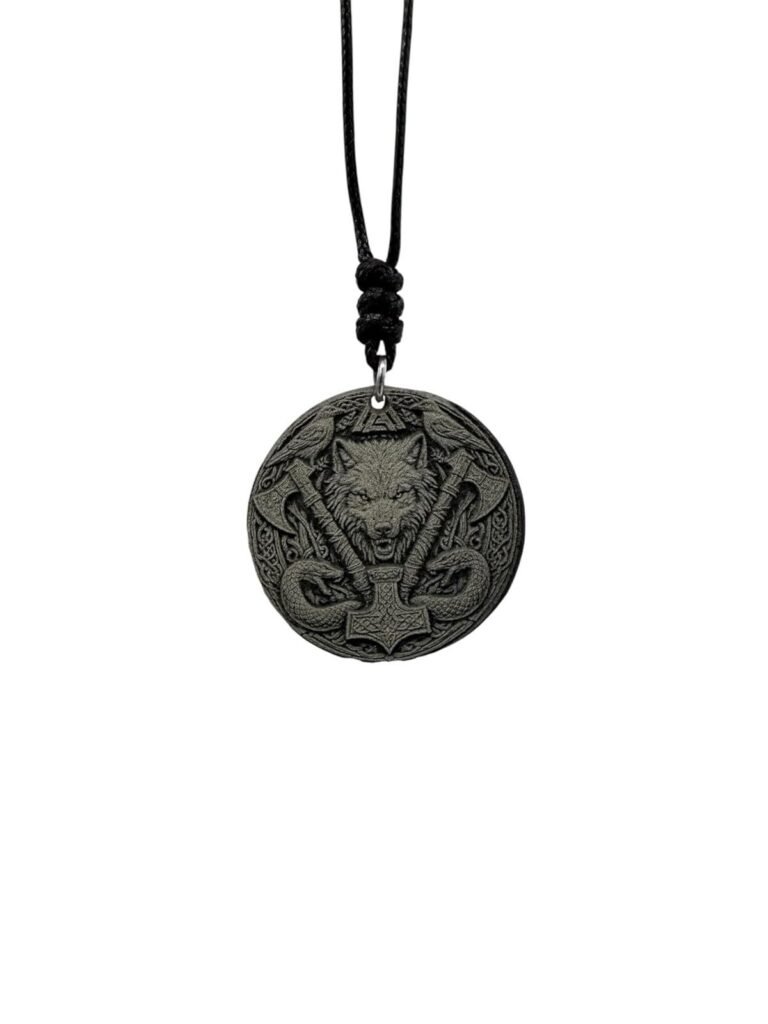 Deep Engraved Natural Slate Odin Ravens Pendant Necklace, 28mm