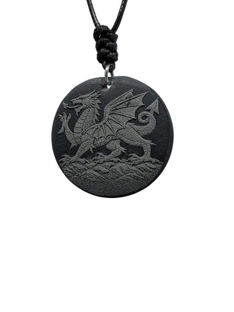 Welsh Dragon Slate Pendant Necklace Handmade Celtic Black Cord Gift 28mm 34mm